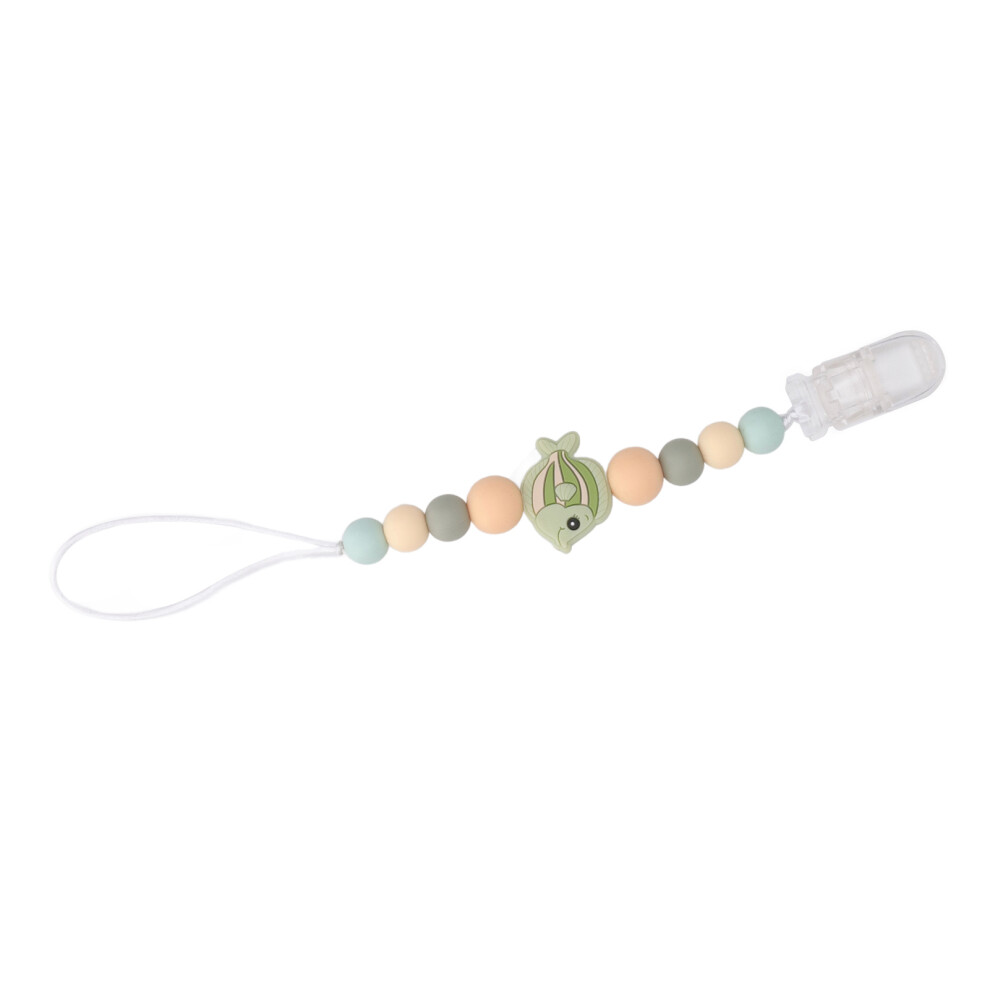 Silicone Pacifier Clip Holder One Piece Design Food Grade Soft Flexible Cartoon Pacifier Chain for Baby Boys Girls Pea Green