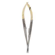 Hochwertige Edelstahl-Nahthalter nach Castroviejo, 14 cm, gebogen, Gold