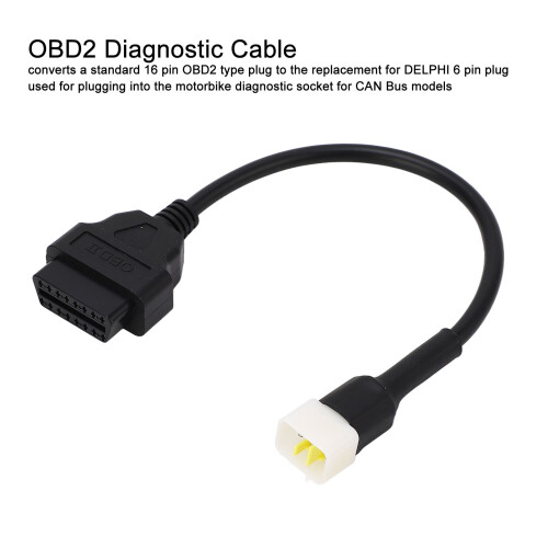 OBD2 Diagnostic Cable 6pin to 16pin OBD Code Reader Scanner Adapter Connection Cable Replacement for BENELLI TNT 135 25 300 for DELPHI 2
