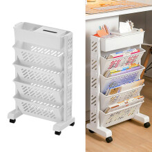 Movable Bookshelf Large Capacity Rotatable Removable Plastic Practical Rolling Organization Shelf 5 Layer