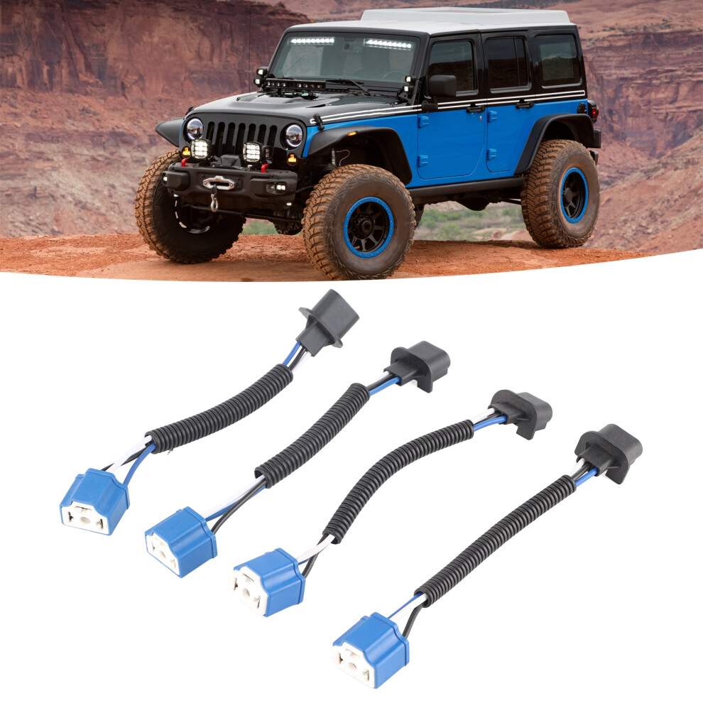 4Pcs H13 To H4 Adapter Cable Plug And Play Replacement For Wrangler Jk Jku 7In Led Headlights 8431317712386