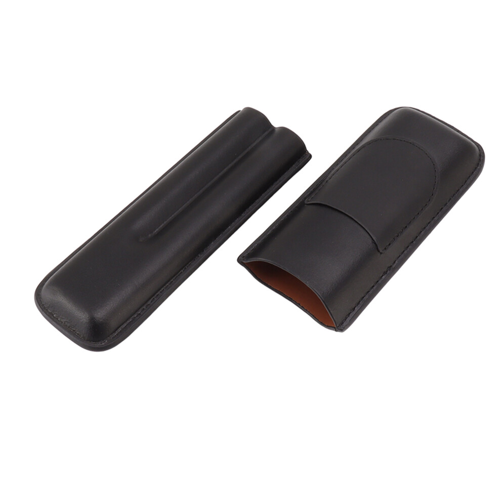 Black Cigar Case Elegant Vintage Hand Crafted Slim Portable 2 Fingers Cigar Holder For Travel Party Business
