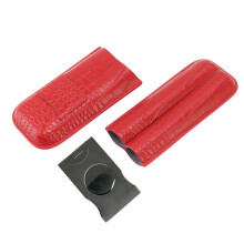Tragbare rote Zwei-Finger-Lederzigarrentasche, bewahrt die Feuchtigkeit, 18x7,5 cm