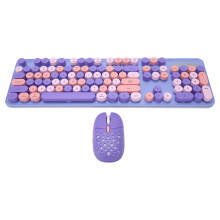 Wireless Keyboard and Mouse Combo 2.4G Wireless Mode Easy Operate Retro Punk Keyboard with 3 DPI Adjustable Gaming Mouse Mixed Color Purple