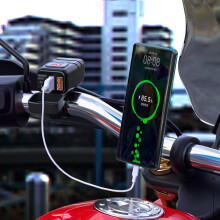 Motorrad-USB-Ladegerät QC3.0, Dual-USB, Spannungsanzeige, 6-30V, Schwarz