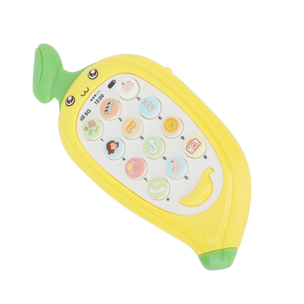 Yellow Early Learning Telephone Bilingual Biteable Teether Cover Multi Modes Baby Cell Phone Toy Banana