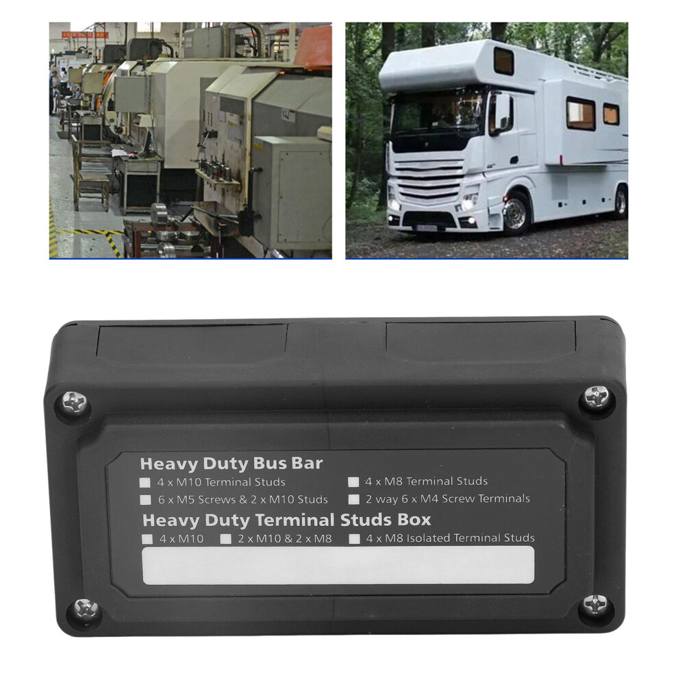 Bus Bar Box With Screws M10 Terminal Studs Power Junction Distribution Block Busbar Box 48V 300A Black 4171317733342