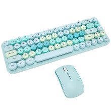 Keyboard Mouse Combo 2.4GHz Wireless Cute Retro 68 Round Keycaps 3 DPI Keyboard and Mouse for Family Office Gaming Blue Theme