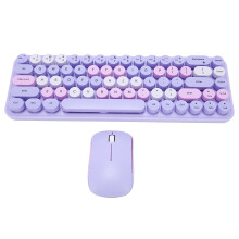 Keyboard Mouse Combo 2.4GHz Wireless Cute Retro 68 Round Keycaps 3 DPI Keyboard and Mouse for Family Office Gaming Purple Theme