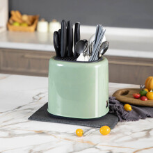 Knife Block Utensil Holder Retro Space Saving Large Capacity 2 In 1 Countertop Utensil Organizer for Kitchen Green