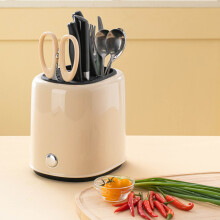 Knife Block Utensil Holder Retro Space Saving Large Capacity 2 In 1 Countertop Utensil Organizer for Kitchen Beige