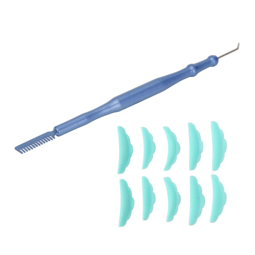 Blue Double Ended Eyelash Perm Tool Stainless Steel Lash Separator Tint Tool With Eyelash Pads For Beauty Salon