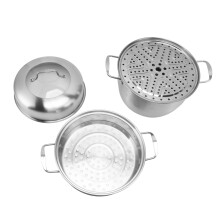 Stainless Steel Steam Pot with Handles On Both Sides Multi Layer Thick Steam Pot Cookware Pot with Tempered Glass Lid 3 Tier