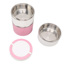 Bento Lunch Box Stainless Steel Lightweight PP Housing Double Layer Anti Leakage Food Lunch Container for Student Pink