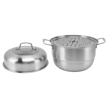 Stainless Steel Steam Pot with Handles On Both Sides Multi Layer Thick Steam Pot Cookware Pot with Tempered Glass Lid 2 Tier