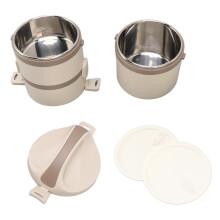 Insulated Food Jar Food Grade Stainless Steel Large Capacity 3 Tiers Stackable Lunch Box for School Picnic Camping Beige