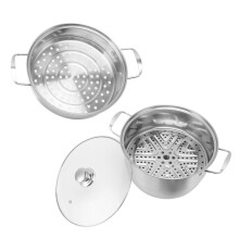Stainless Steel Steam Pot Multipurpose Thickened Multi Layer Large Capacity Martensite Steaming Pot with Glass Lid Three Layers