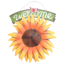 Garden Welcome Signs Metal Hanging Decorative Sunflower Outside Hand-Painted Plaque for Front Door