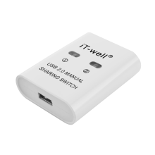 Dispositivo de compartilhamento de impressora USB, 2 em 1 saída, 2 portas, manual, comutador KVM, divisor, hub, conversor, branco