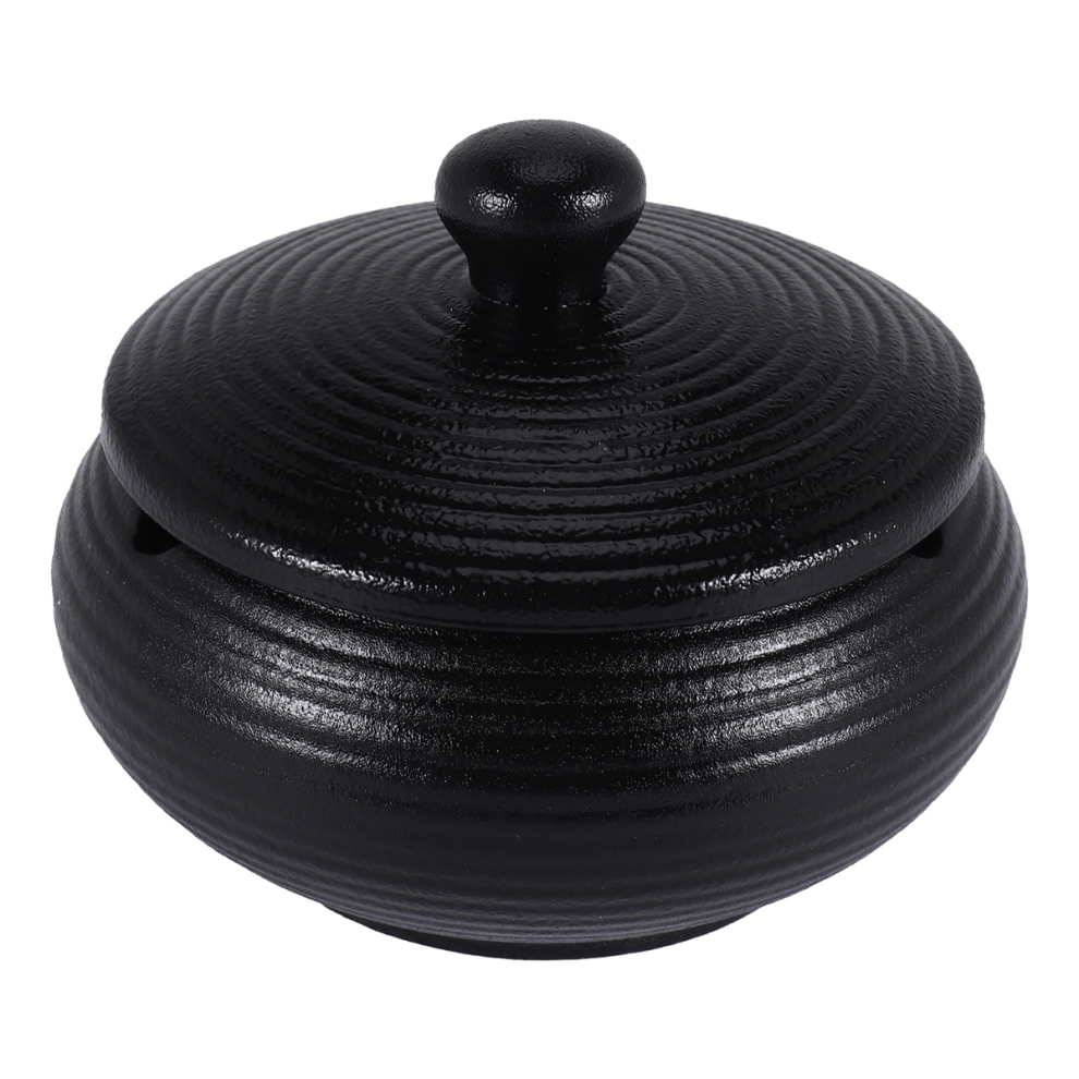 Jehiatek Ceramic Ashtray With Windproof Lid For Indoor Outdoor Use -Black