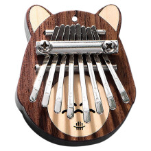 Zwarte walnoot + esdoorn duim vinger piano muziekinstrument mini 8 toetsen kalimba aangenaam instrument, ronde oren