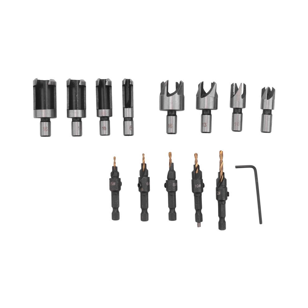 14Pc Countersink Drill Bit Wood Plug Cutter Carpentry Woodworking Screw Drilling Pilot Holes For 4851949478872