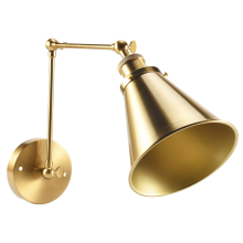 Industrial Wall Sconce Light Brass Cone Shade with Adjustable Arm for Indoor Home Bar Warehouse Hallway