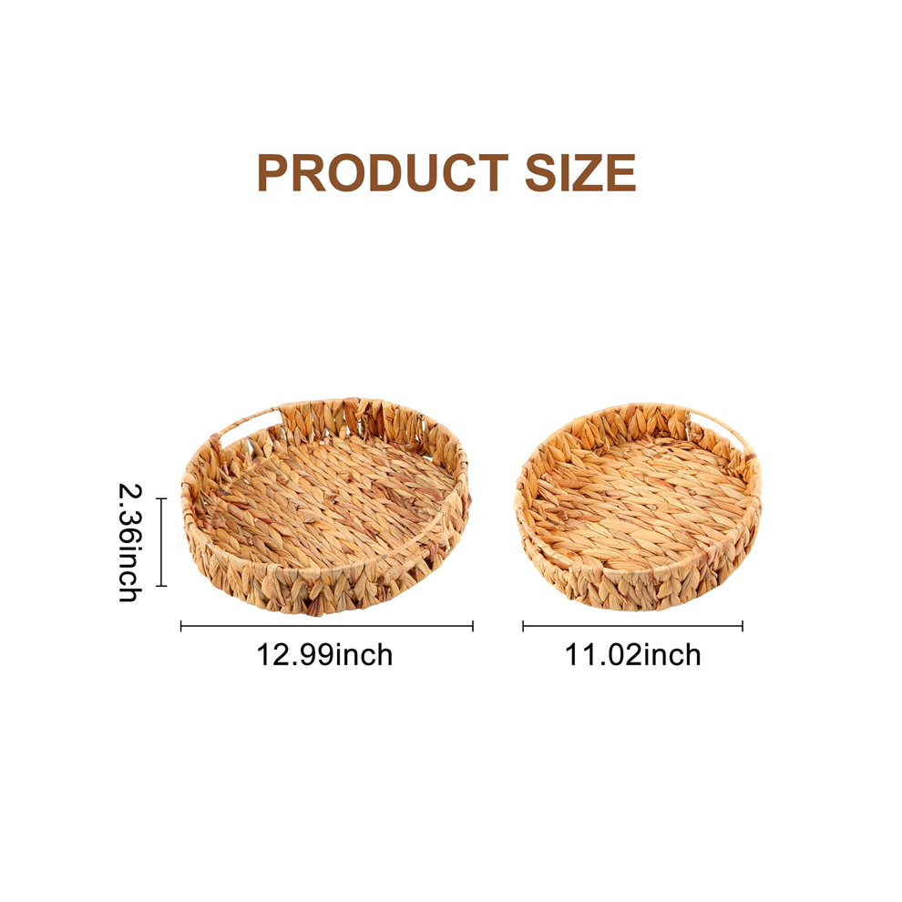 Vassoio Rotondo Intrecciato In Giacinto D'acqua Di Alghe Marine, 2 Pezzi, Set Di Fruttiere Da 33 Cm + 28 Cm Di Diametro-image
