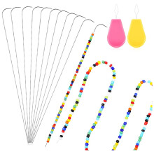Agulha curva para miçangas com enfiador de miçangas, ferramenta para enfiar miçangas e fazer joias