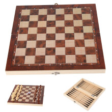 Holz-Schach- und Damespiel 3-in-1, 24 cm, Familienspiel, Punkteboard