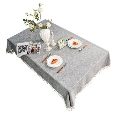 Tassel Tablecloth Waterproof Oilproof Cotton Linen Decorative Dining Table Cloth Rectangular Gray 1