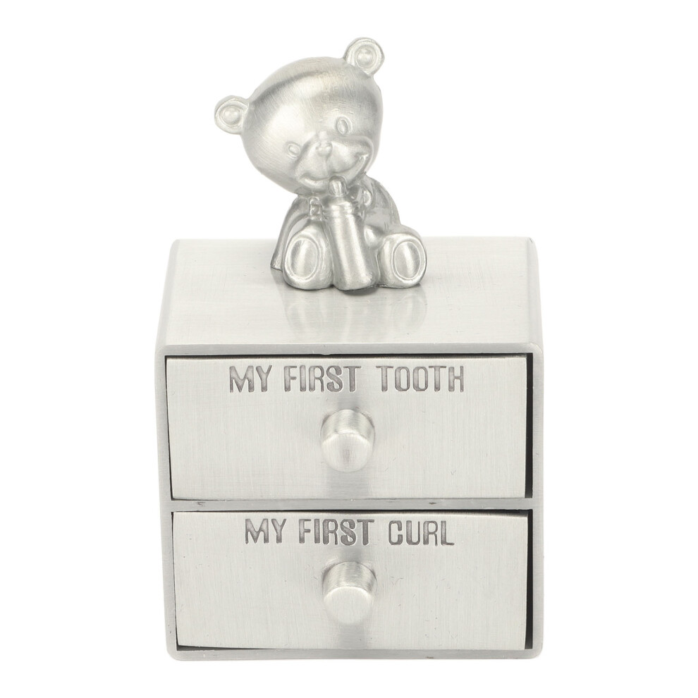 Baby First Tooth Keepsake Box Drawer Type Cartoon Bear Decor Zinc Alloy Teeth Hair Box Silver