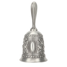 Antike Zinklegierungs-Handglocke Silber mit Blumenrelief für Hochzeiten & Veranstaltungen