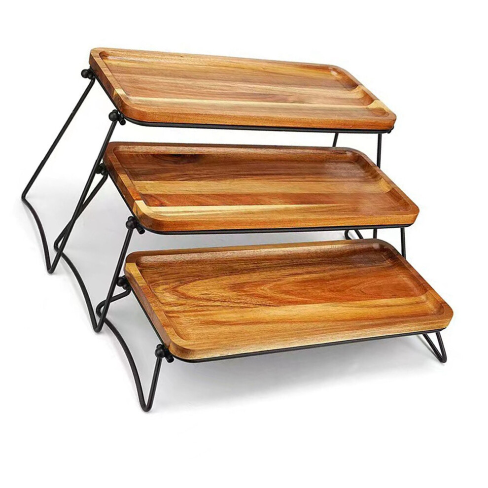 3 Tier Serving Stand Large Wood Dinner Serving Platter Tray for Appetizer Snack Fruit Cup Cake Wood Grain