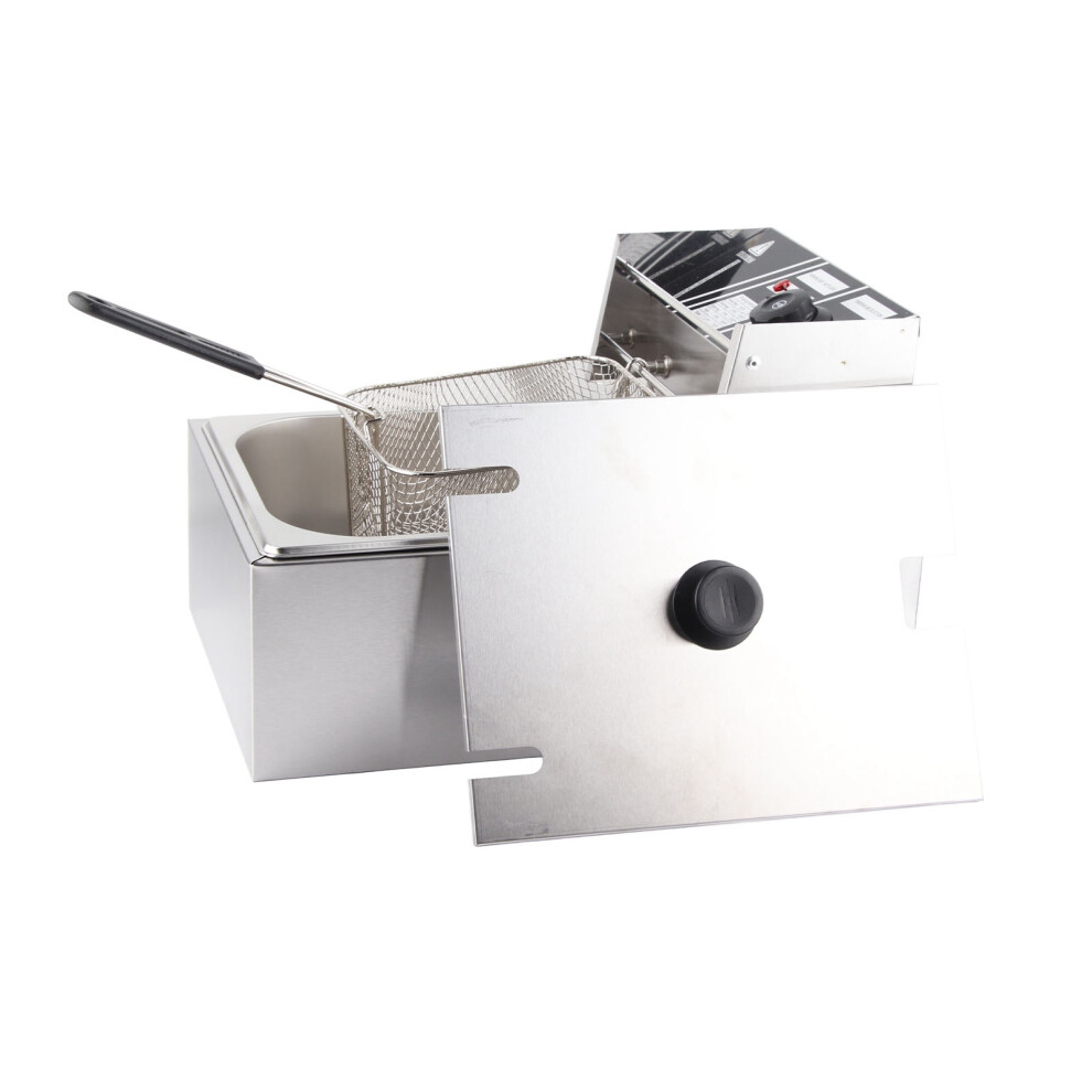 Electric Deep Fryer Professional Adjustable Temperature Stainless Steel Deep Fryer with Lid Basket for Commercial Use 6L