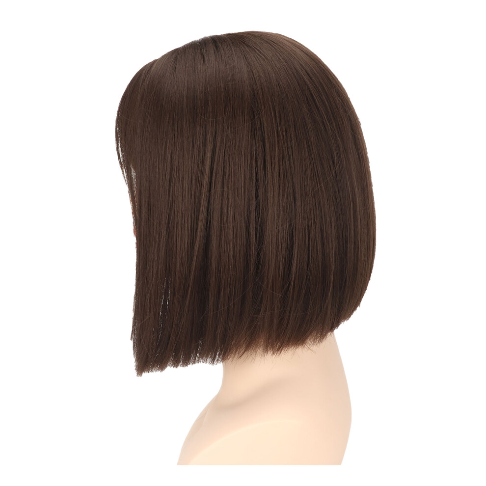 Women Short Straight Wig Brown Color Adjust Buckle Firmly Wear False Bob Wigs with Hair Bangs