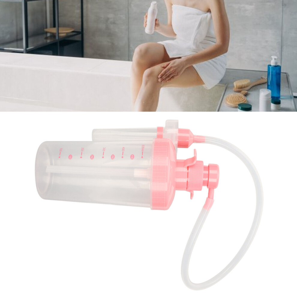 Pink Vaginal Douche Portable High Elasticity Manual Pressure Stable Water Flow Vaginal Cleansing System 500Ml