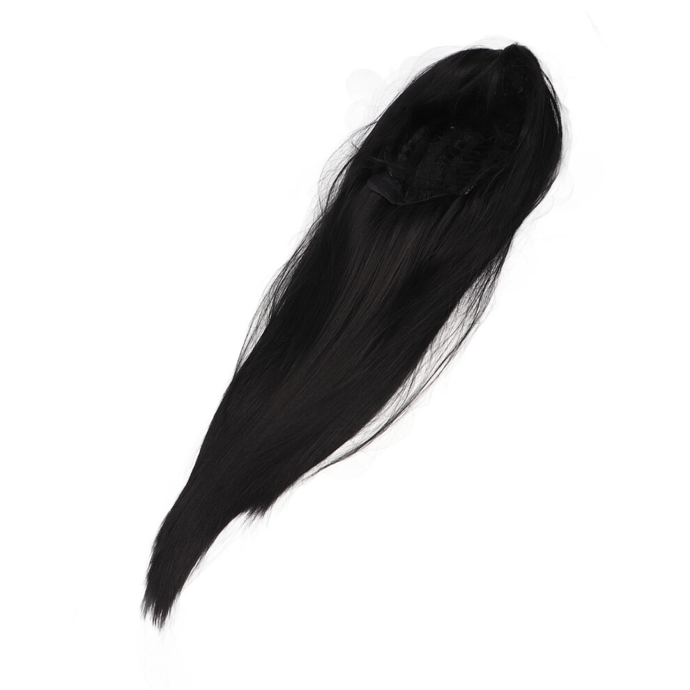 65CM Women Blunt Cut Long Wig High Temperature Fiber Black Straight Fake Hair with Adjustable Buckle