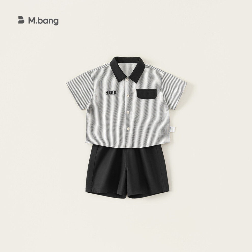 (110cm)Ensemble deux pièces haut manches courtes et short couleur unie rayé revers été enfant