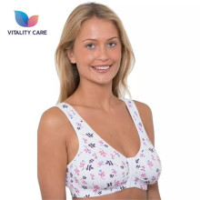 (White Floral, 40) Vitality Care GEMM Front Fastening Cotton Rich Bra for Ladies Women Non Wired Post Surgery Soft Stretch Plus Size Easy Open Comfort 34B to 48DD
