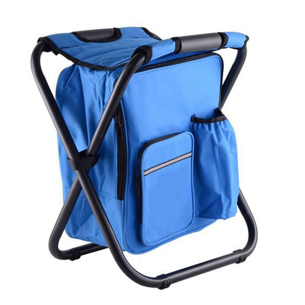Backpack Cooler Chair Lightweight Large Capacity Folding Camping Stool for Travel Beach Hiking Picnic Blue