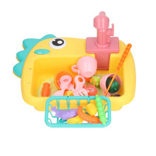 2-in-1 Spielküche Spüle Spielsachen mit laufendem Wasser & Dinosaurier | Gelb