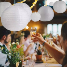 Weiße Papierlaterne mit 10 LED-Lichtern für Hochzeits- und Partydekoration, 20 cm