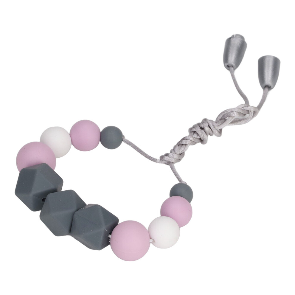 Baby Teething Necklace Toddlers Exquisite Soft Silicone Beaded Chewable Teething Necklace for Gum Massage Light Purple
