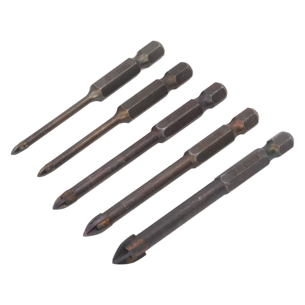 Drill Bit Set Unique Cross Design Cemented Carbide Hex Power Bits For Glass Ceramic Glass Tile Full Tile Brick Wall Wood 5 Piece Set 8491317844456