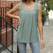 Damen Grünes XXL Loose Fit Quadrhals Ärmelloses Tanktop für Reisen & Freizeit