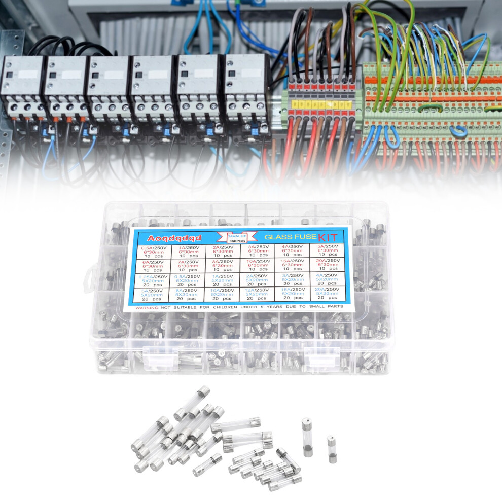 360Pcs Glass Fuse Tube 0.25Aâ20A 24 Types 6X30mm 5X20mm Assortment Set Kit For Circuit Protection 7691317846882