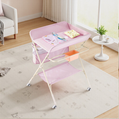 Living And Home (Pink) Baby Changing Table with 2-Tier Storage Bag