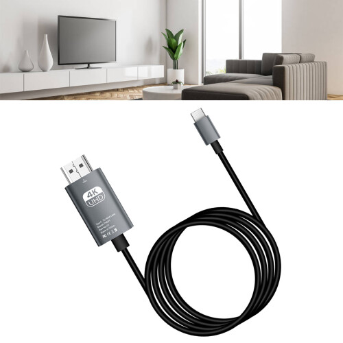 Typ-C zu HDMI Multimedia Interface Kabel 4K 16Gbps Schwarz, 12x12cm