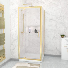 Nes Home Brushed Brass 900 x 760mm Pivot Door Shower Enclosure Panel & Tray